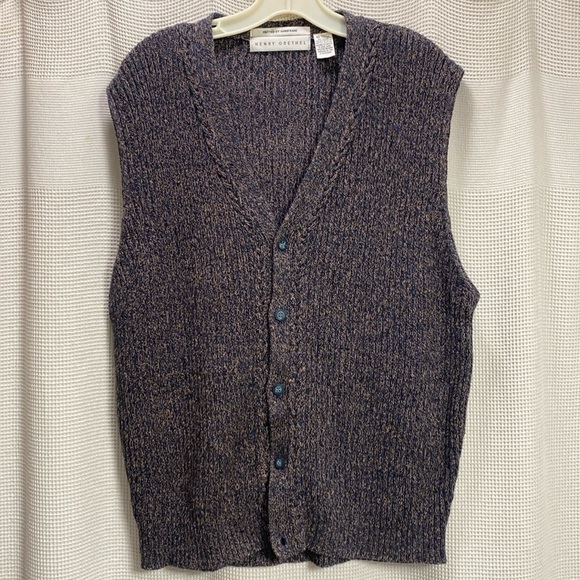 Henry Grethel Other - Henry Grethel Vintage Vest Size XL navy/carmel Heathered yarn Grandpa style Uni